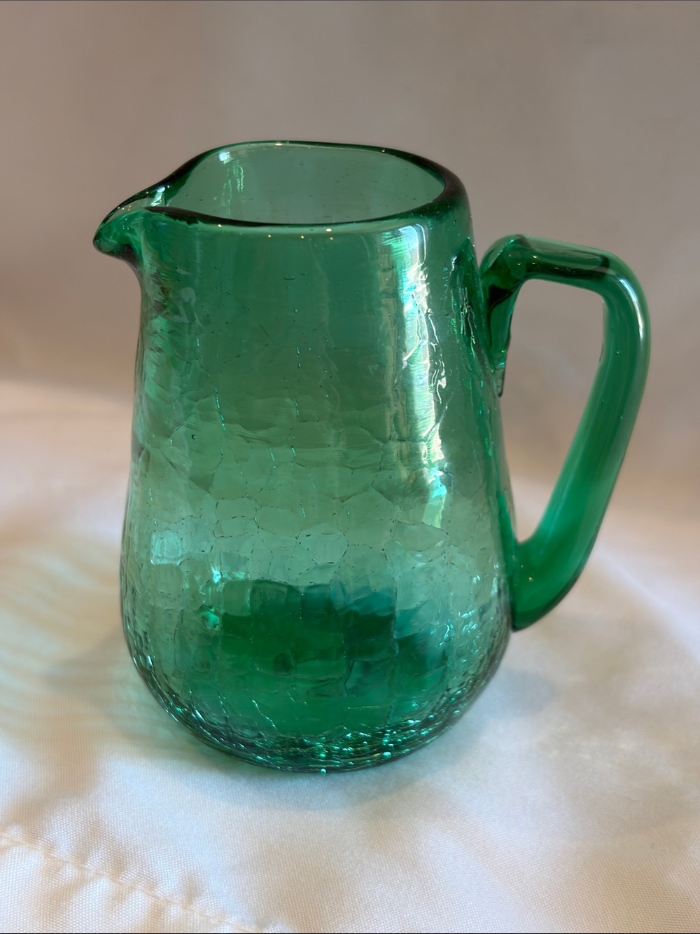Sea Foam green mini pitcher creamer BLENKO hand blown 3.25” crackle glass